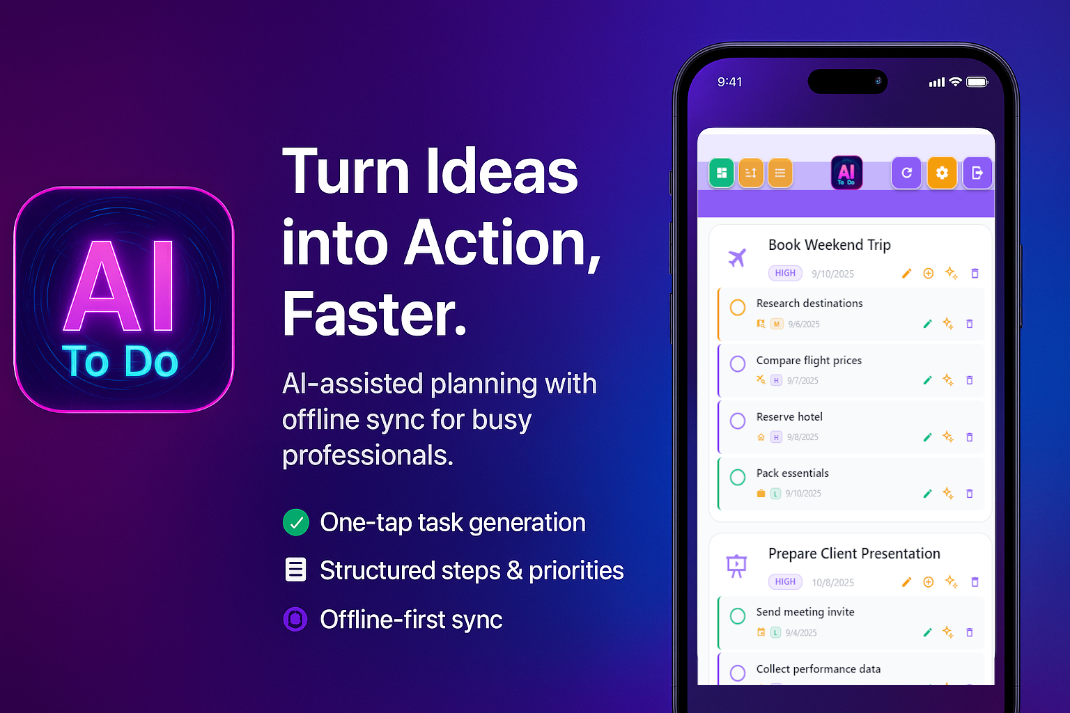 Toaido AI task planner workspace layout