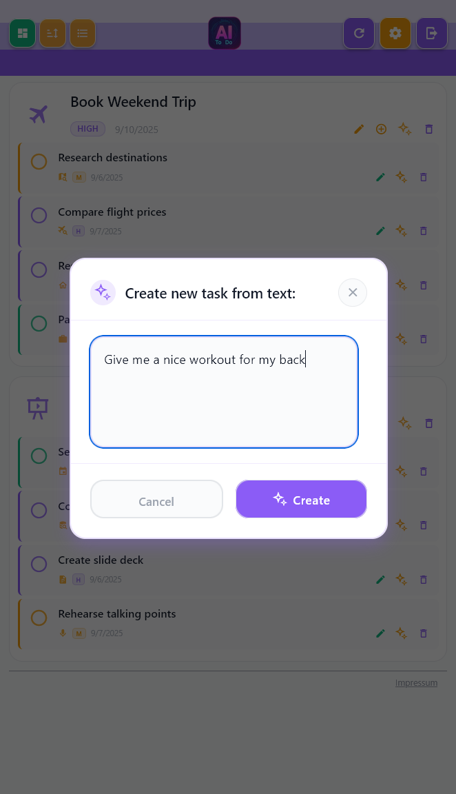 Toaido step list with editable priorities on mobile