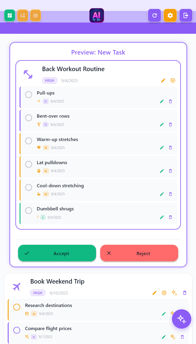 AI suggestions screen recommending next actions