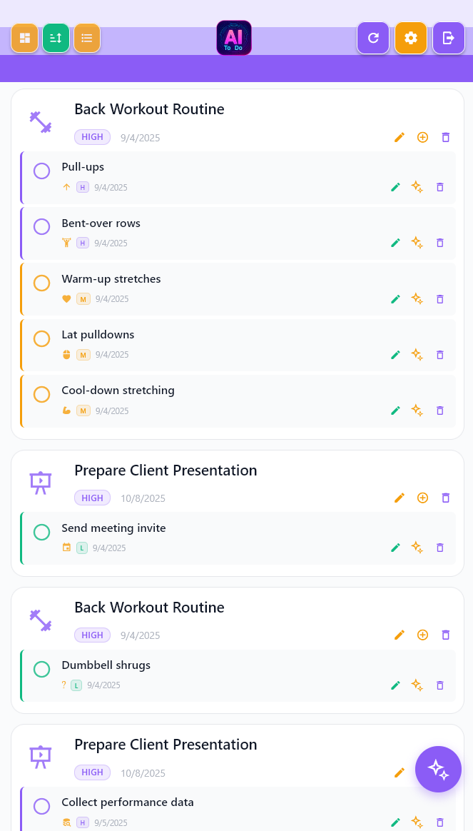 Sprint planning view with status filters